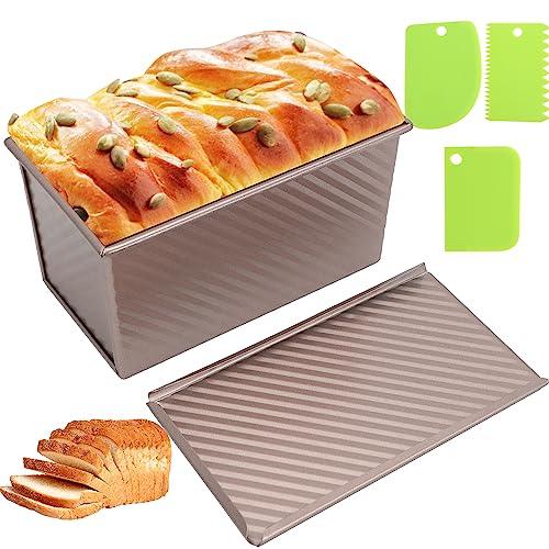 Spmarkt 2.2Lb Bread Pans, Non-Stick Rectangle Pullman Loaf Pan with Lid, 13 x 5 Long Sourdough Bread Pans for Homemade, Deep Bread Tin with Dough Scraper Cutter - CookCave