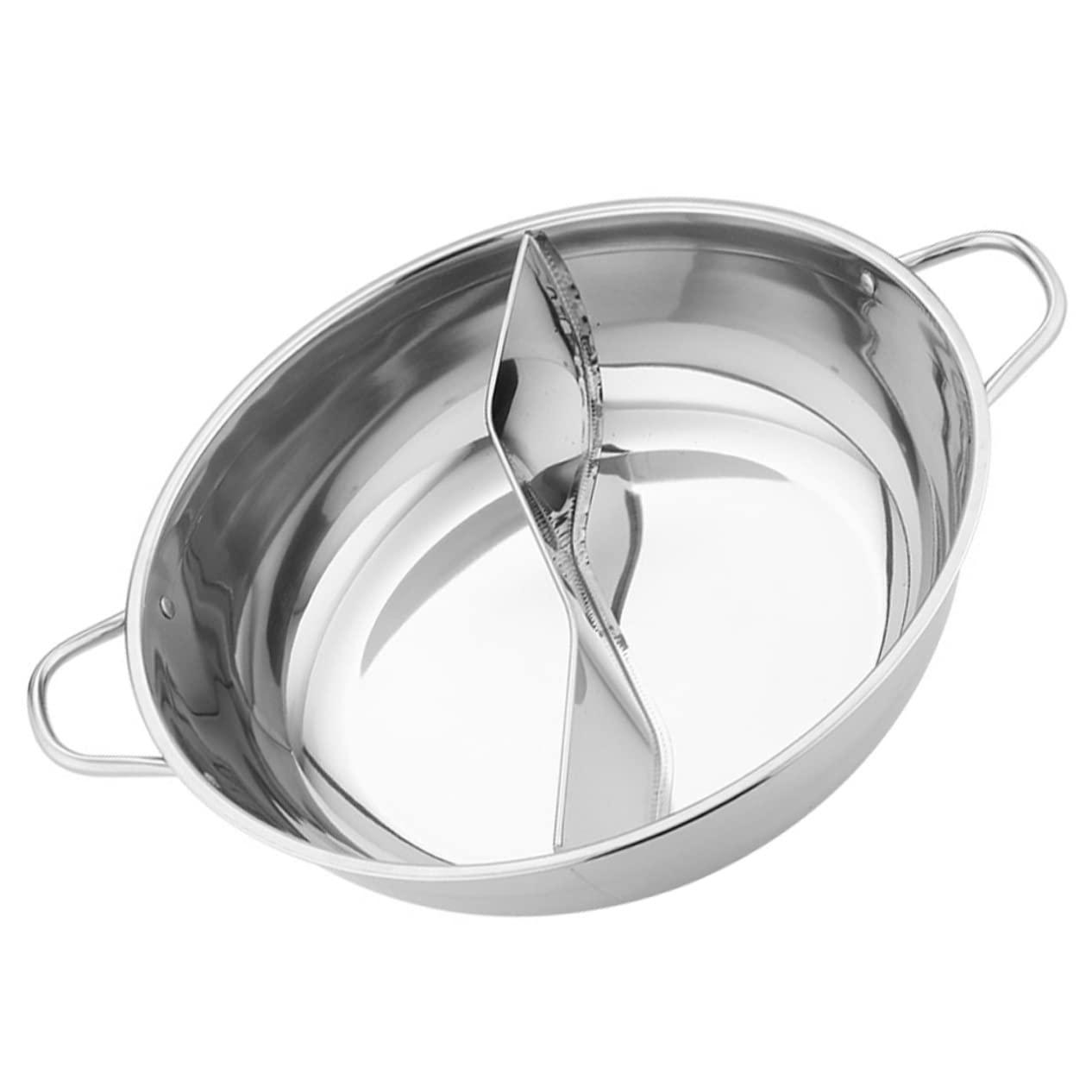 FELTECHELECTR Stainless Steel Mandarin Duck Pot Wok Pan with Lid Nonstick Cookware Ramen Hot Pot Chinese Divided Hotpot Divided Hotpot Pot Shabu Hot Pot Silver Practical Hot Pot Soup Pot Split - CookCave