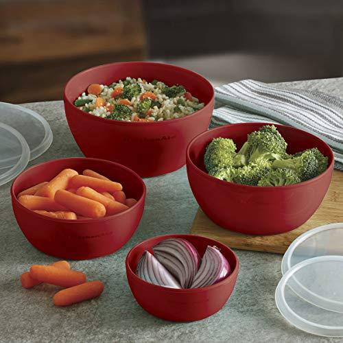 KitchenAid Classic Prep Bowls with Lids, Set of 4, Empire Red - CookCave