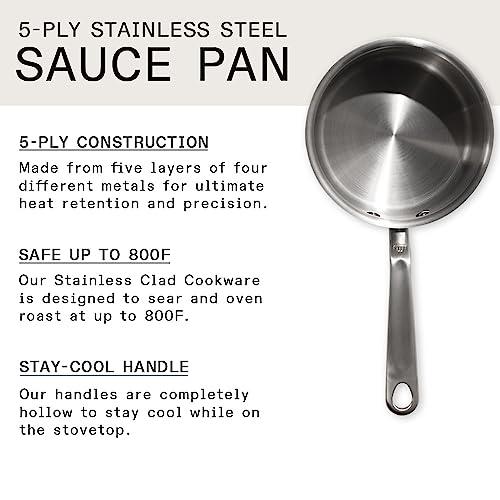 Made In Cookware - 2 Quart Stainless Steel Saucepan with Lid - 5 Ply Stainless Clad Sauce Pan - Professional Cookware - Made in Italy - Induction Compatible - CookCave