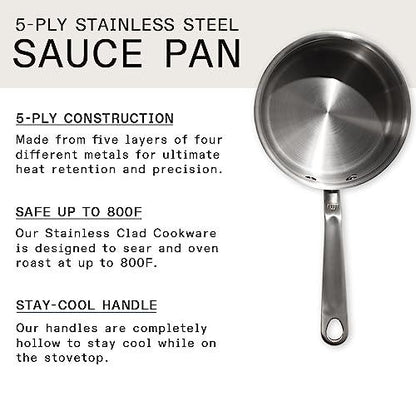 Made In Cookware - 2 Quart Stainless Steel Saucepan with Lid - 5 Ply Stainless Clad Sauce Pan - Professional Cookware - Made in Italy - Induction Compatible - CookCave