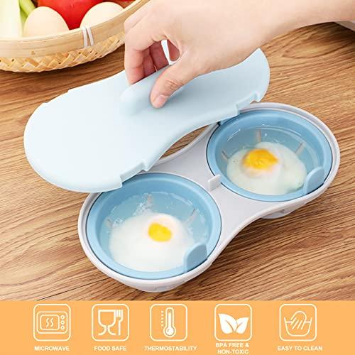 Egg Poacher Microwave Egg Cooker, 2 Cavity Edible Silicone Double Drain Poached Egg Cups, Microwave Egg Poacher Kitchen Cooking Gadgets - CookCave