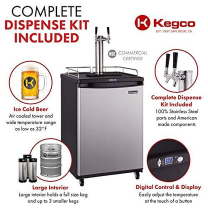 Kegco Keg Dispenser, Two Faucet, Stainless Steel - CookCave