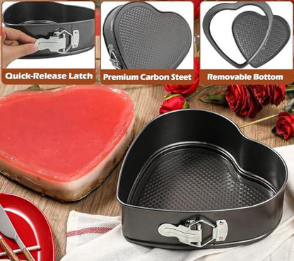 Webake Heart Shaped Springform Pan 9 Inch Nonstick Heart Cheesecake Pan, Large Heart Cake Mold, Valentine's Day Baking - CookCave