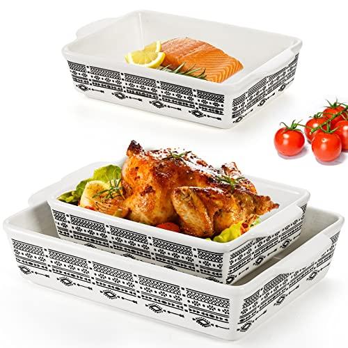 YOUEON Set of 3 Ceramic Baking Dish with Handles, Porcelain Bakeware Set with Boho Pattern, Casserole Dish, Lasagna Pans, Rectangular Baking Dish for Kitchen, Cooking, Cake Dinner - CookCave