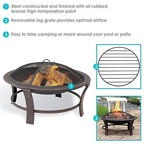 Sunnydaze 29-Inch Elevated Wood-Burning Fire Pit Bowl with Stand - Includes Spark Screen, Wood Grate, and Poker - CookCave