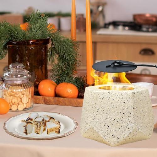 Table Top Fire Pit Bowl - Portable Concrete Tabletop Fireplace for Indoor Outdoor Decor Small Alcohol Burner Patio Balcony Smores Maker with Lids for Christmas Valentine's Day Gift - CookCave