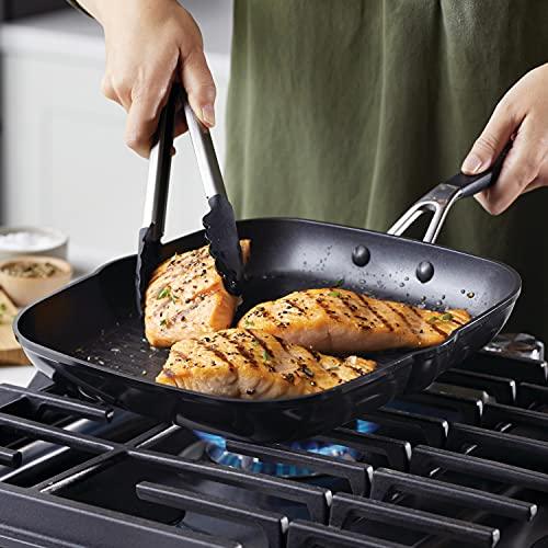 KitchenAid Hard Anodized Nonstick Square Grill Pan/Griddle with Pour Spouts, 11.25 Inch, Onyx Black - CookCave