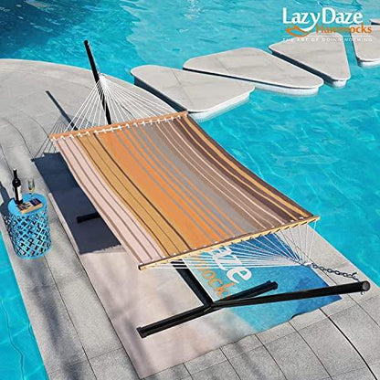 Lazy Daze Hammocks Quick Dry Hammock with Spreader Bar 2 Person Double Hammock with Chains Outdoor Outside Patio Poolside Backyard Beach 450 lbs Capacity Coffee - CookCave