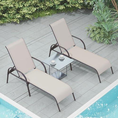 Giantex 2 Pack Patio Lounge Chair, Outdoor Chaise Lounge with 5 Adjustable Backrest, Sturdy Steel Frame, Sunbathing Recliner, Beach Chair, Tanning Chair for Outside, Yard, Balcony, Pool Chairs, Khaki - CookCave