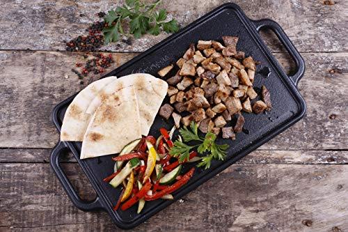 Victoria Rectangular Cast Iron Griddle. Double Burner Griddle, Reversible Griddle Grill, 13 x 8.5 Inch, Seasoned with 100% Kosher Certified Non-GMO Flaxseed Oil, Model: GDL-189 - CookCave