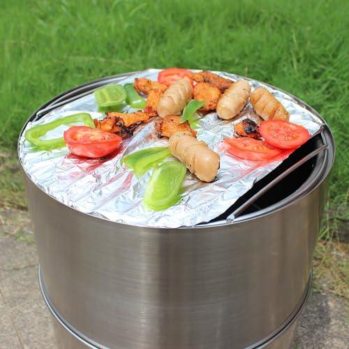 OutVue 15.3" Stainless Steel Smokeless Fire Pit with Grill & Bag, Outdoor Portable Wood Burning Fire Pits for Bonfire, Camping,Patio. Low Smoke Firepit for Outside with Cover - CookCave