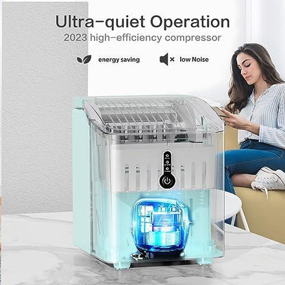 ZAFRO Countertop Portable Ice Maker with Self-Cleaning, 26Lbs/24Hrs, 9 Cubes Ready in 8 Mins, Compact, One-Click Operation with Ice Scoop/Basket for Home/Kitchen/Office, Green - CookCave