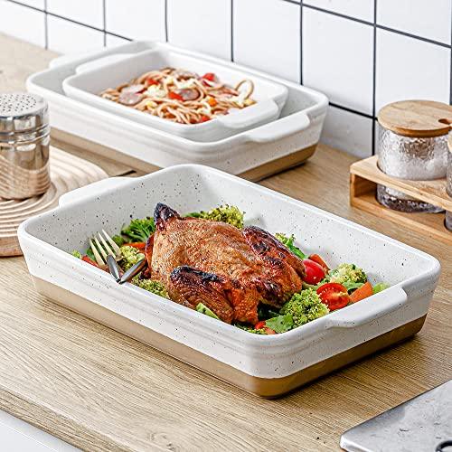 HVH Baking Dish Set, 9x13 Baking Dish, Large Casserole Dish Set, Ceramic Lasagne Pan Deep, Baking Dishes for Casseroles 13 x 9, Ceramic Bakeware Set of 3, Farmhouse Style (White) - CookCave