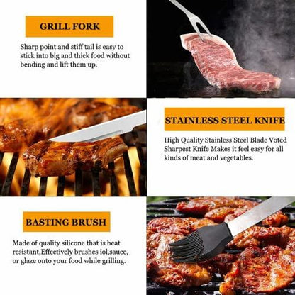 Grill Utensils Set,BBQ Grilling Accessories, Grill Set Gifts for Men Grill Tools, MUJUZE Barbeque with Apron, Stainless Steel Grill Kit Set Gifts for Men or Dad (Style 1) - CookCave