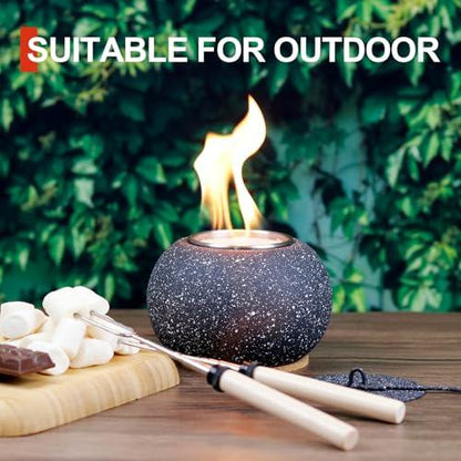 CROWN FIRE - 2 Pack Concrete Tabletop Smores Fire Pit, Ethanol Table Top Firepit, with 2 Roasting Sticks for Smores Maker, Portable Mini Tabletop Fireplace for Indoor and Outdoor, Perfect for Parties - CookCave