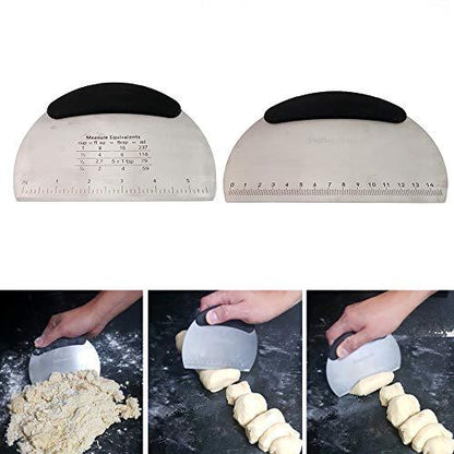 Postrecitos.net Ergonomic Stainless Steel Baking Tool Set (Dough-Pastry Scrapper, Dough-Food Blender & 5 Round Cookie Cutters/Molds) - CookCave