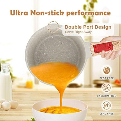 Bobikuke 1.8 Quart Saucepan with Lid, Nonstick Sauce Pan Small Soup Pots for Cooking, Sauce Pot with Lid Compatible for All Stoves, Milk Pan with Removeable Handle, Oven& Dishwasher Safe(White) - CookCave