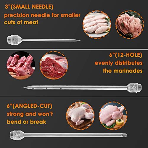 Njek Stainless Steel Meat Injector Kit, 2-oz Large Capacity with 3 Professional Needles, Marinade and Seasoning Injector Syringe for Beef, Steak, Turkey, Brisket, Sturdy and Heavy-duty for BBQ Grill - CookCave