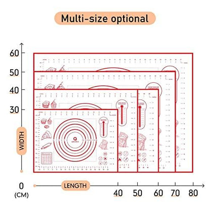 Silicone Pastry Mat for Baking, Baking Mat for Rolling Dough Non Slip Extra Large, Fondant Mat with Measurement, Kitchen Counter Mat for Pie Crust, Pizza and Cookies, Oven Liner Mat,16" x 24", Red - CookCave