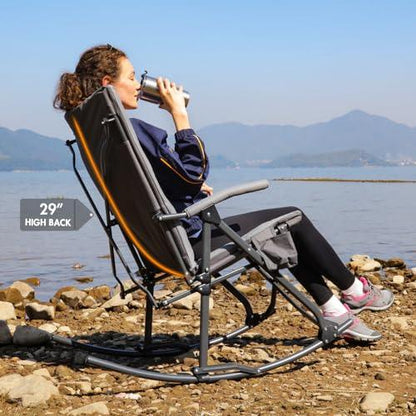 PORTAL Folding Rocking Chair Indoor & Outdoor Thick Padded Rocking Recliner Chair Portable Camping Rocker for Patio Front Porch Backyard Lawn Living Room, Supports 400 LBS - CookCave