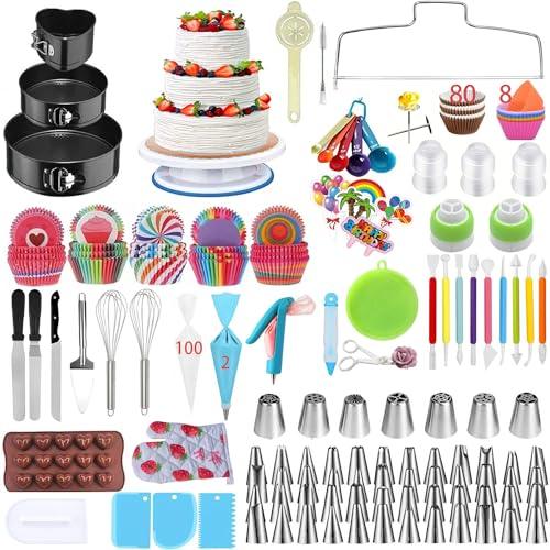 Cake Decorating Supplies 489pcs, Baking Tools Set for Cakes，Cake Turntable, Piping Icing Tips for Beginners - CookCave