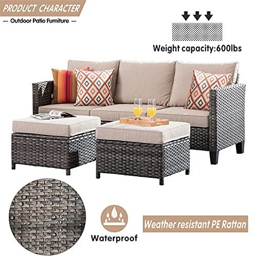 ovios Outdoor Furniture 5 Pieces Patio Furniture Set Sectional Conversation Set All Weather Wicker Rattan Sofa Couch for Yard Deck Porch, Grey Wicker, Beige Cushion - CookCave