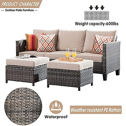 ovios Outdoor Furniture 5 Pieces Patio Furniture Set Sectional Conversation Set All Weather Wicker Rattan Sofa Couch for Yard Deck Porch, Grey Wicker, Beige Cushion - CookCave