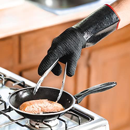 Grill Armor BBQ Gloves – Waterproof Extreme Heat Resistant 932℉ Oven Gloves for Cooking, Grilling, Baking, Camping – Handle Hot Food in Kitchen, Smoker, Cast Iron, Fire Pit, Pizza, Fryer, Barbecue - CookCave