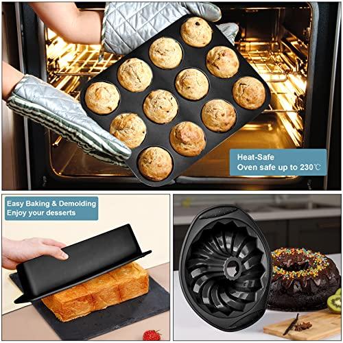 Economical 9in1 Nonstick Silicone Baking Bundt Cake Pan Cookie Sheet Molds Tray Set for Oven, BPA Free Heat Resistant Bakeware Tools Kit for Muffin Loaf Bread Pizza Cheesecake Cupcake Pie Utensils - CookCave