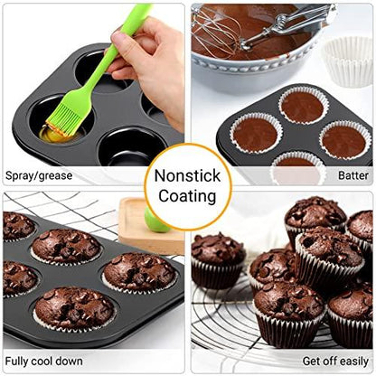 Beasea Muffin Pan 6 Cup, Set of 2 Non Stick Muffin Baking Pan, Carbon Steel Muffin Pan Bakeware Set Cupcake Baking Pan for Oven Baking - CookCave