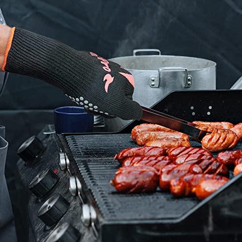 SearPro BBQ Grill Gloves Cooking Oven Mitts Fire Heat Resistant to 1400 Degrees Accessories for Barbecue Smoker Egg Fryer Hamburgers Pizza Steaks- Crock pots/Slow cookers -USA Owned Company- - CookCave