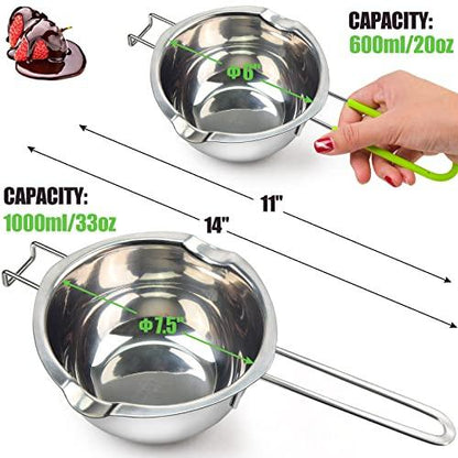 Double Boiler Pot Set for Melting Chocolate, Butter, Cheese, Caramel and Candy - 18/8 Steel Melting Pot, 2 Cup Capacity, Including The 1000ml and 600ml Capacity… - CookCave