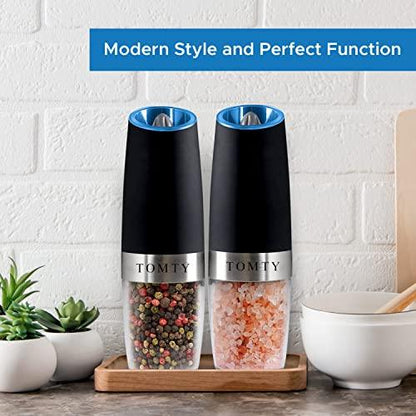 Battery-Operated Gravity Salt and Pepper Grinder Set - White Kitchen Gadgets Gifts for Cooking Adults - CookCave