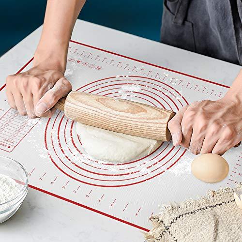 Silicone Baking Mat Non Slip Pastry Mat with Measurement Non Stick BPA Free Baking Mat Sheet for Rolling Dough Counter Cookies Pie, 24 x 16 Inches Red (with 1 Dough Scraper) - CookCave