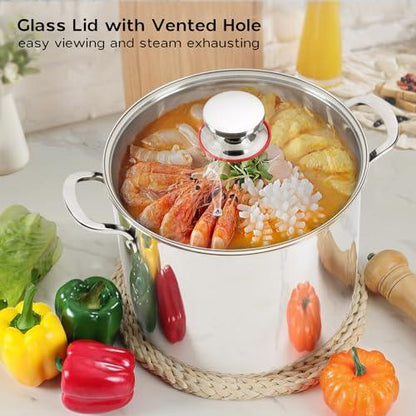 Onader 12 Quart Stock Pot 18/10 Stainless Steel Cooking Pot with Lid Large Soup Pot - CookCave