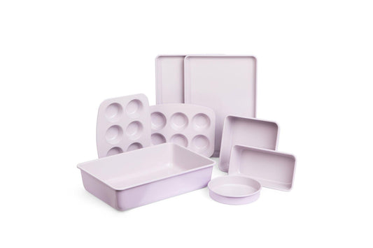 Larder & Vine Bakeware Set - PFAS/PFOS/PTFE Free, Heavy Duty Aluminized Steel with Ceramic Finish, Includes Sheet Pans, Loaf Pan, Muffin Tins, Round Pan, Square Pan, Roasting Pan (Lavender) - CookCave