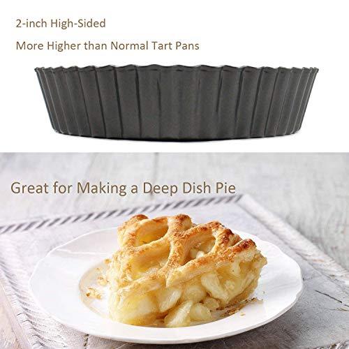 2 Pack(9.5 Inch) Round High-Sided Tart Pan with Removable Loose Bottom, Deep-Dish Pie Non-stick Carbon Steel Quiche Pan - CookCave