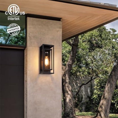 mirrea 14" Classic Outdoor Wall Sconce 1 Light in Matte Black Rectangular Metal Frame and Clear Glass Shade Waterproof Porch Light Patio Light Pack of 2 - CookCave