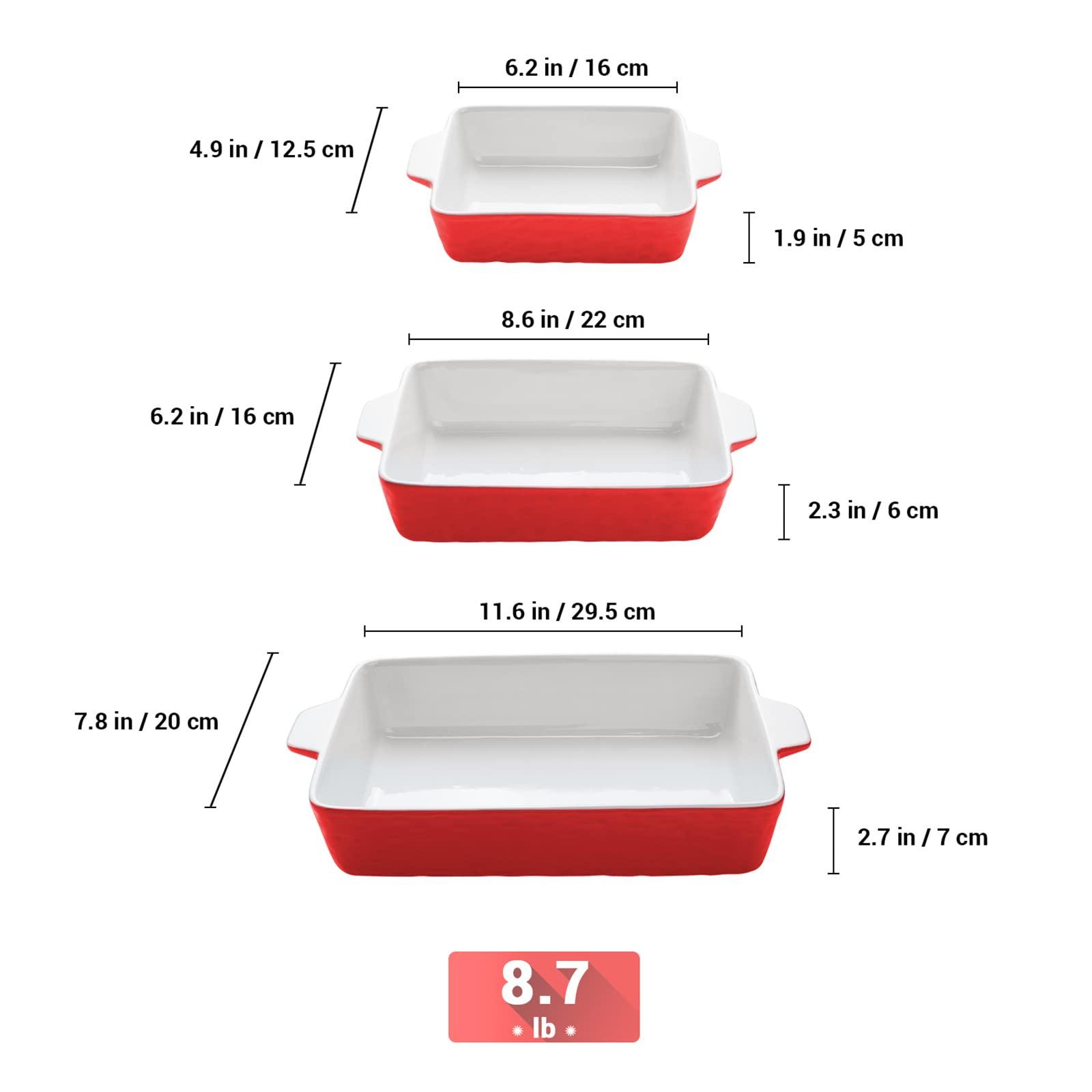 Krokori Casserole Dishes for Oven, Baking Dishes Lasagna Pan Ceramic Baking Pan Deep Glaze Bakeware for Cooking, Kitchen, Cake Dinner, Banquet and Daily Use, 3PCS (11.6 x 7.8 Inches, Red) - CookCave