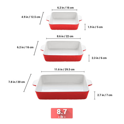 Krokori Casserole Dishes for Oven, Baking Dishes Lasagna Pan Ceramic Baking Pan Deep Glaze Bakeware for Cooking, Kitchen, Cake Dinner, Banquet and Daily Use, 3PCS (11.6 x 7.8 Inches, Red) - CookCave