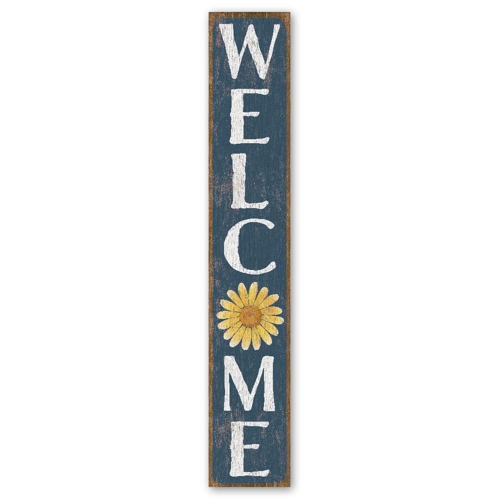 My Word! Welcome Yellow Daisy Porch Board Welcome Sign and Porch Leaner for Front Door Porch Deck Patio or Wall - Indoor Outdoor Spring Farmhouse Rustic Vertical Porch and Yard Decor – 8”x46.5” - CookCave