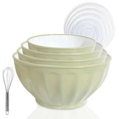 Mixing Bowls with Lids Set,Kitchen Bowls Prep Bowl with Lid,Mixing Bowl Set for Kitchen Cooking, Baking,Storage Food,4 Big Plastic Nesting Bowls and 1 Egg Whisk,Microwavable,Stackable,JCXivan(Green1) - CookCave