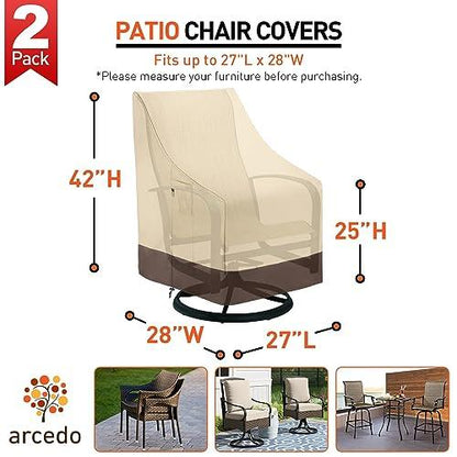 Arcedo Outdoor High Back Chair Covers Waterproof, Heavy Duty Stackable Dining Chair Covers, All Weather Resistant Patio Furniture Cover, 29”L x 30W” x 42”H, 2 Pack, Beige & Brown - CookCave