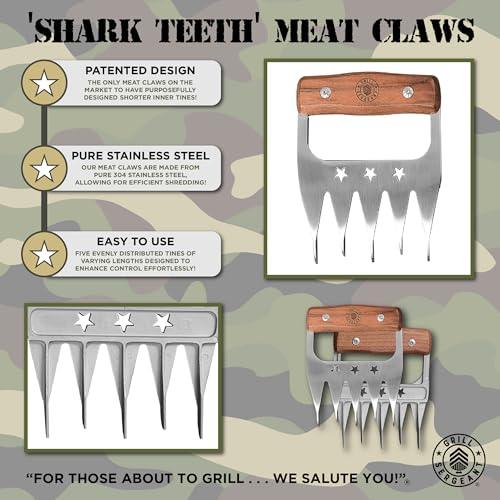 GRILL SERGEANT Metal Meat Claws, BBQ Pork Shredder, FOREVER GUARANTEE, Walnut Wood Handles, Patented, 304 Stainless Steel Forks, Large Rivets, Best for Shredding, Pulling, Lifting, Serving, Chicken - CookCave