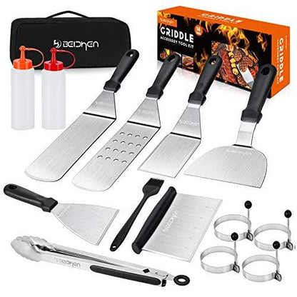 Beichen Griddle Accessories Kit, 14 Pcs Stainless Steel Griddle Grill Tools Set Blackstone and Camp Chef, Professional Grill Spatula Set for Men Women Outdoor BBQ and Camping - CookCave