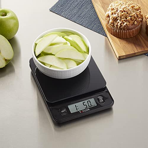 Taylor Glass Top Food Scale with Touch Control Buttons, 11 lb Capacity, Black - CookCave