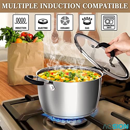 AOSION 6 Quart Stainless Steel Stockpot, All-In-One 6QT Stock Pot, Soup Pasta Pot with Lid, Cooking Pot, Induction Pot, Sauce Pot Compatible with All Stoves, Heat-Proof Double Handles, Dishwasher Safe - CookCave