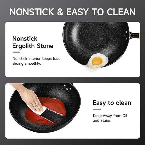 KYTD Non-Stick Wok with Steamer Basket,12.5 Inches Stir Fry Pans with Lid, Wok Pan Flat Bottom Multifunctional Cookware Chinese Wok for Induction, Gas, Halogen - CookCave