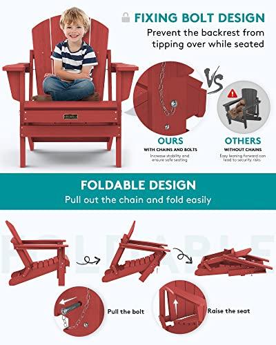 SERWALL Folding Adirondack Chair Weather Resistant for Patio - New Red - CookCave